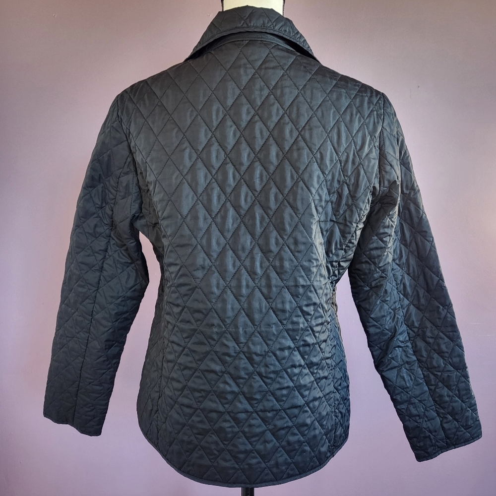 Lands' End Navy Quilted Thermolite Lightweight Waterproof Button Down Jacket - Picture 6 of 11